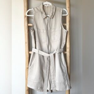 Anthropologie Cloth & Stone Sleeveless Linen Blend Zip Up Belted Short Romper S